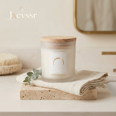 *Jxcvssr™ Minimalist Scented Candle with Wooden Lid, Frosted Glass Jar for Home, Bedroom & Bathroom Décor*