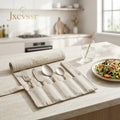 Jxcvssr™ 4-Piece Stainless Steel Flatware Set with Linen Roll-Up Carrying Pouch, Cream Handle Utensils for Home, Office, Travel & Dining