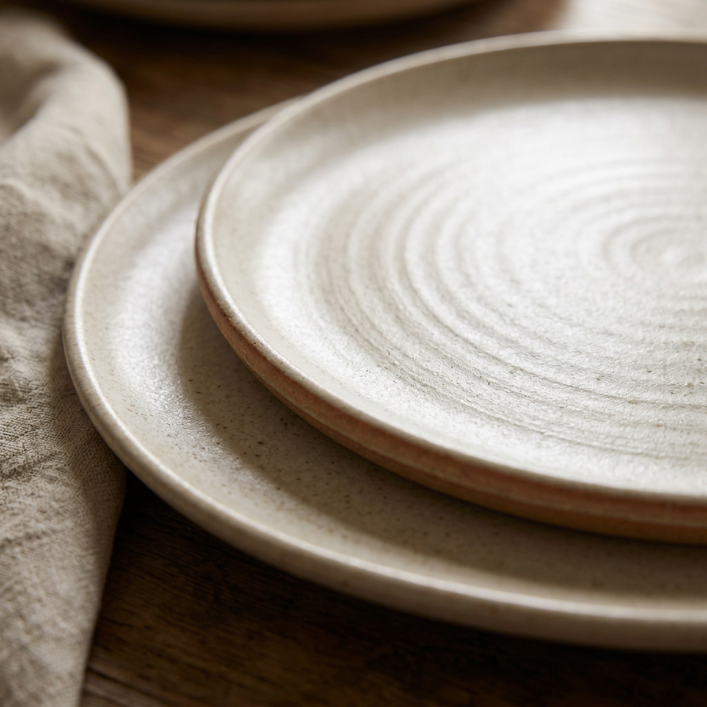 *Jxcvssr™ Neutral Stoneware Dinner Plates, Round Ceramic Plates with Handcrafted Texture for Everyday Dining*