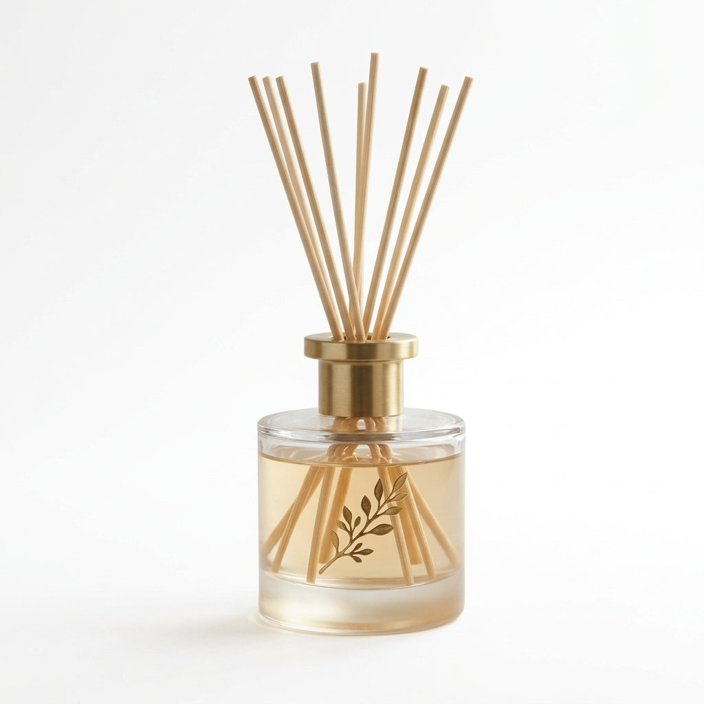 Jxcvssr™ Elegant Glass Reed Diffuser with Natural Reeds, Decorative Home Fragrance for Bedroom, Bathroom, Living Room, and Office