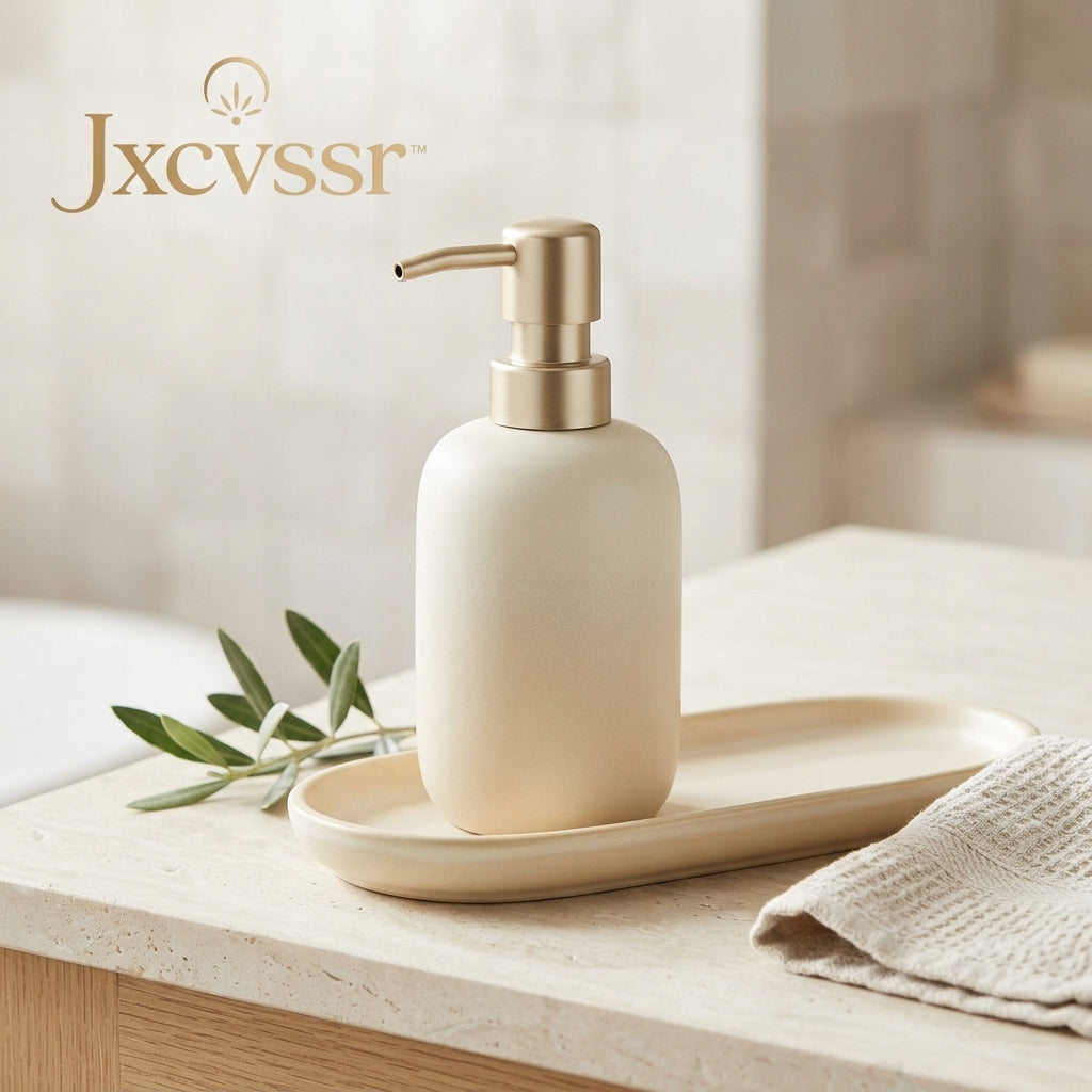 *Jxcvssr™ Matte Ceramic Soap Dispenser with Brushed Gold Pump for Bathroom and Kitchen Countertops*