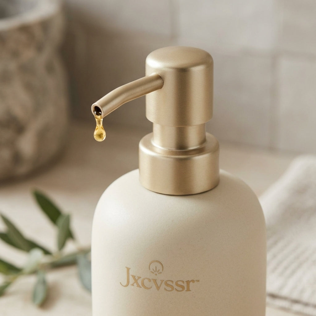 *Jxcvssr™ Matte Ceramic Soap Dispenser with Brushed Gold Pump for Bathroom and Kitchen Countertops*