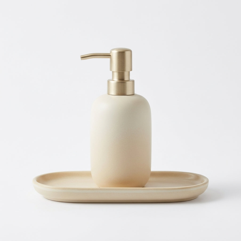 *Jxcvssr™ Matte Ceramic Soap Dispenser with Brushed Gold Pump for Bathroom and Kitchen Countertops*