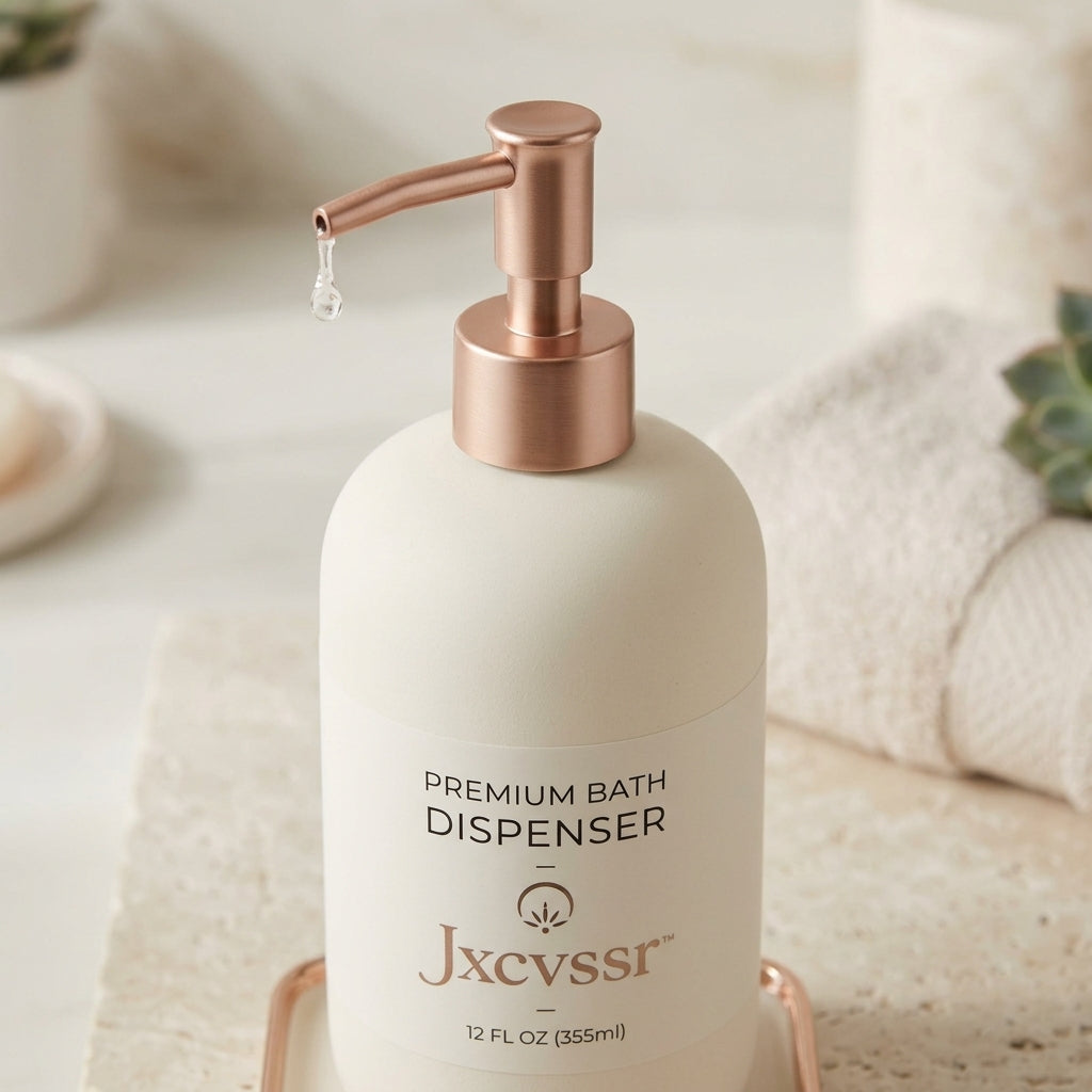 *Jxcvssr™ Premium Bath Dispenser, 12 fl oz / 355 mL, Rose Gold Pump with Matching Tray*