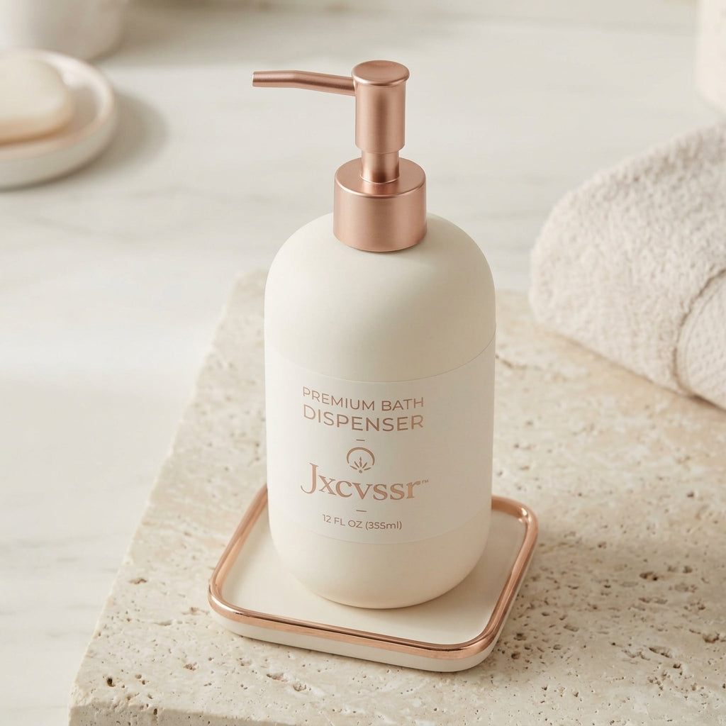 *Jxcvssr™ Premium Bath Dispenser, 12 fl oz / 355 mL, Rose Gold Pump with Matching Tray*