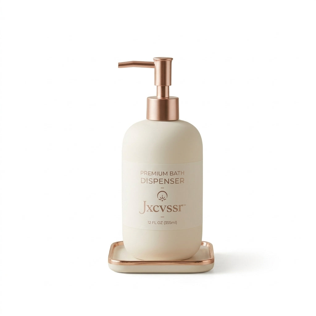 *Jxcvssr™ Premium Bath Dispenser, 12 fl oz / 355 mL, Rose Gold Pump with Matching Tray*