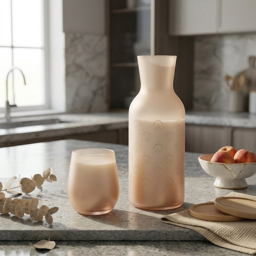 *Jxcvssr™ Reusable Frosted Glass Carafe and Tumbler Set, Minimalist Water Pitcher with Matching Drinking Glass for Home, Bedroom, Office and Dining Table*
