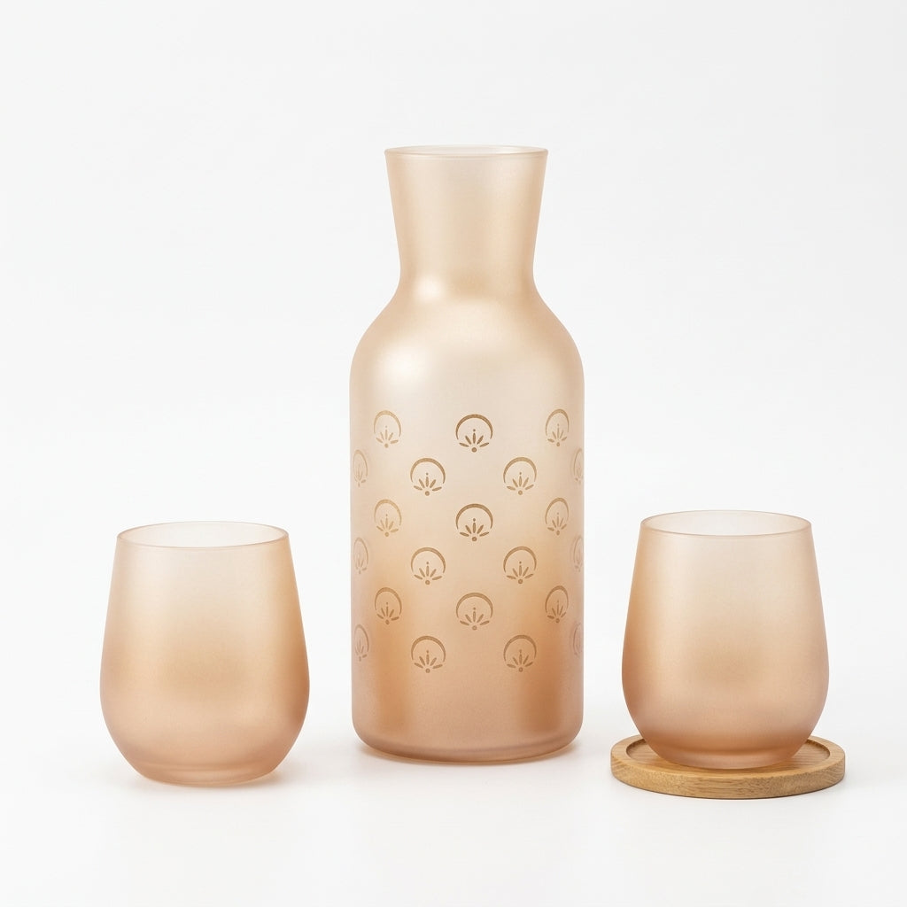 *Jxcvssr™ Reusable Frosted Glass Carafe and Tumbler Set, Minimalist Water Pitcher with Matching Drinking Glass for Home, Bedroom, Office and Dining Table*