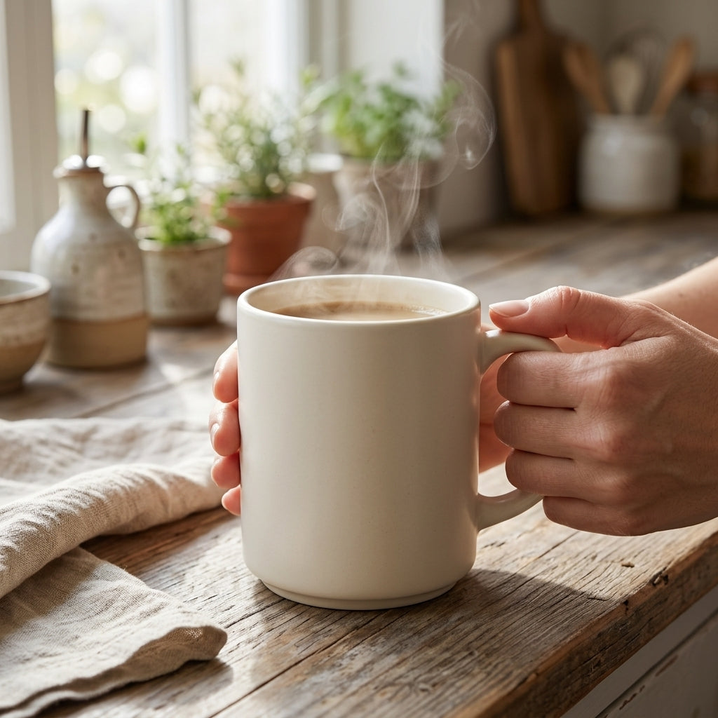 Jxcvssr™ Minimalist Ceramic Coffee Mug with Comfortable Handle, Neutral Cream Finish for Coffee, Tea, and Everyday Drinks
