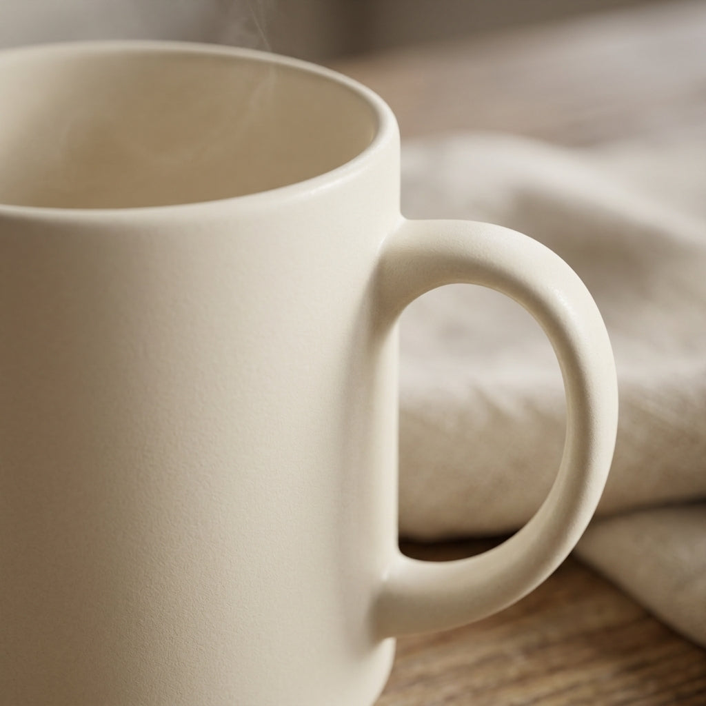 Jxcvssr™ Minimalist Ceramic Coffee Mug with Comfortable Handle, Neutral Cream Finish for Coffee, Tea, and Everyday Drinks